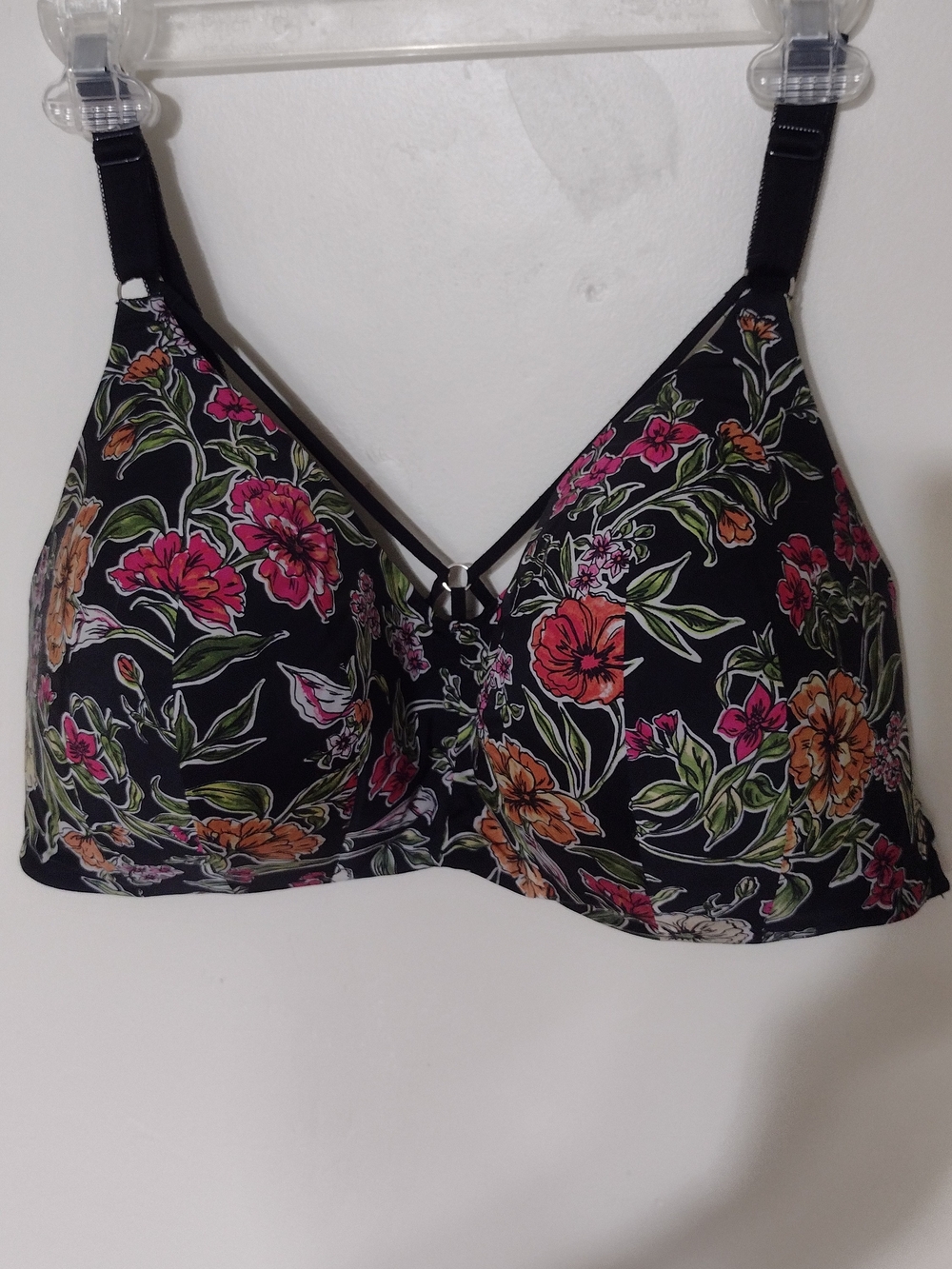 torrid Black Floral  Bra with Pink & Orange Blooms